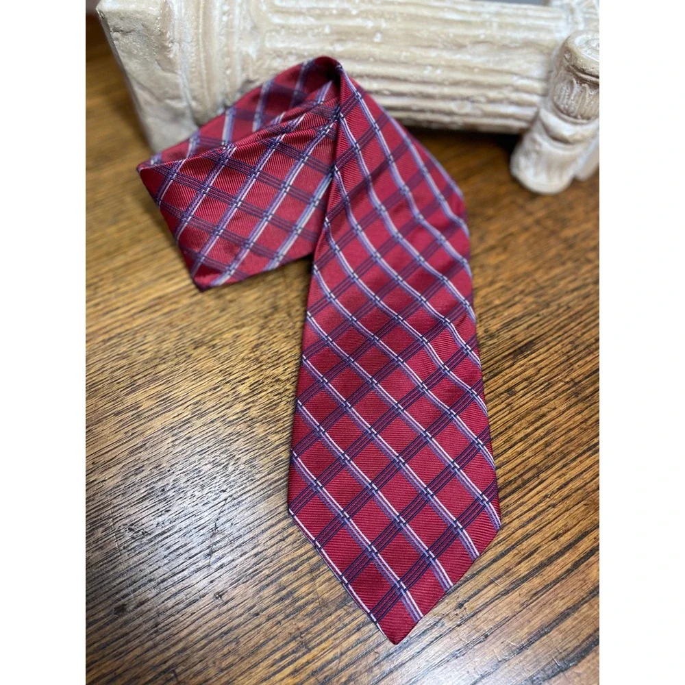 Brooks Brothers Makers Red White Blue Windowpane Plaid Silk Necktie Mens Classic